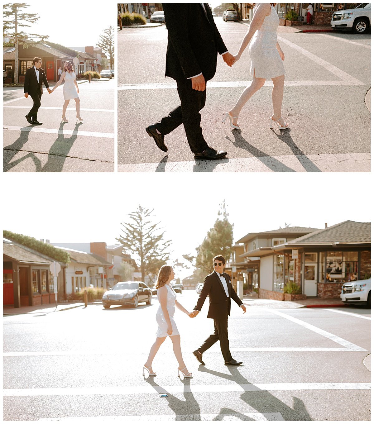 bride and groom downtown for downtown Carmel Elopement