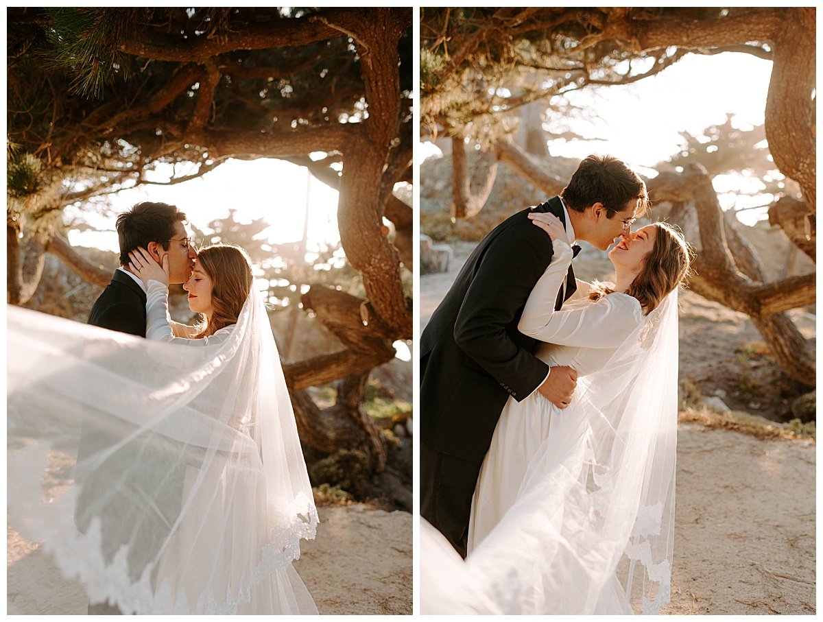 bride and groom in nature for downtown Carmel Elopement