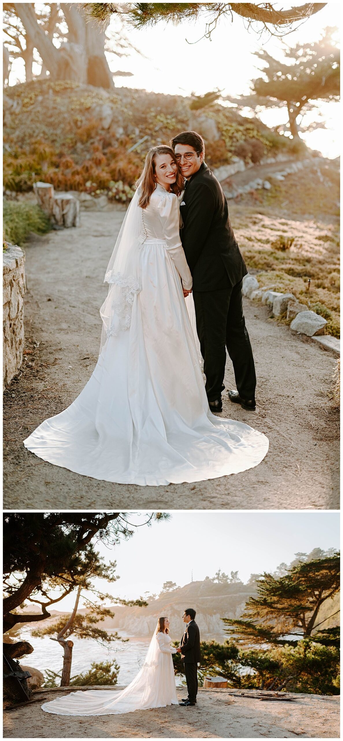 bride and groom outdoors for downtown Carmel Elopement