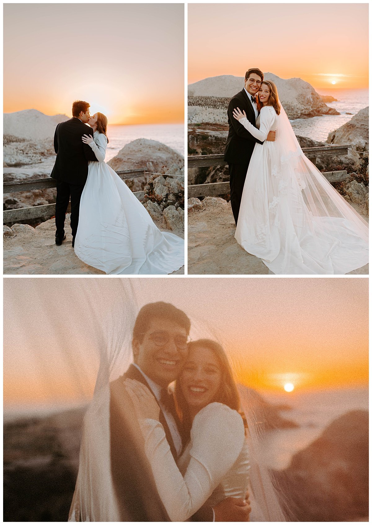 bride and groom in the sunset for downtown Carmel Elopement