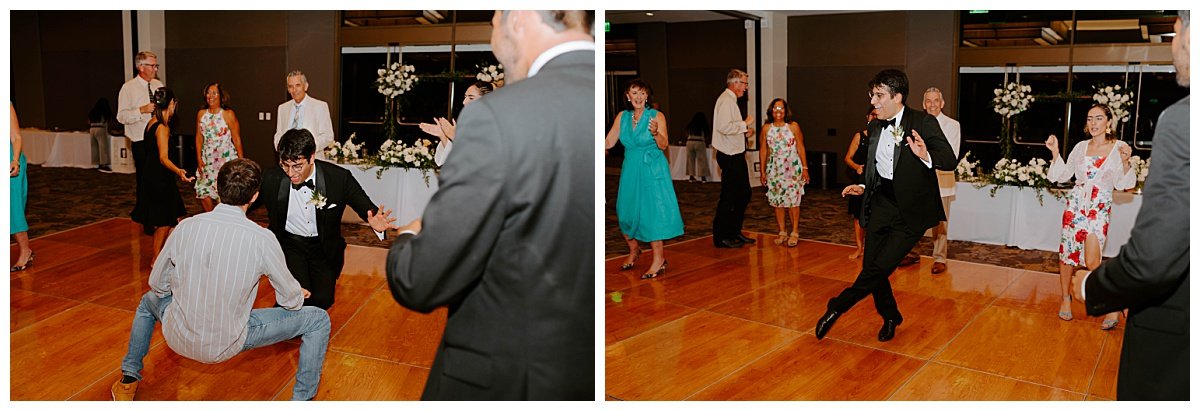 groom on the dance floor for downtown Carmel Elopement