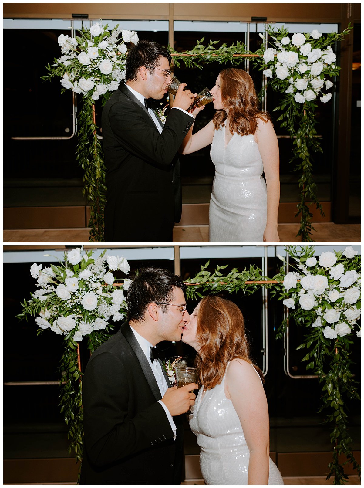 bride and groom final toast for downtown Carmel Elopement