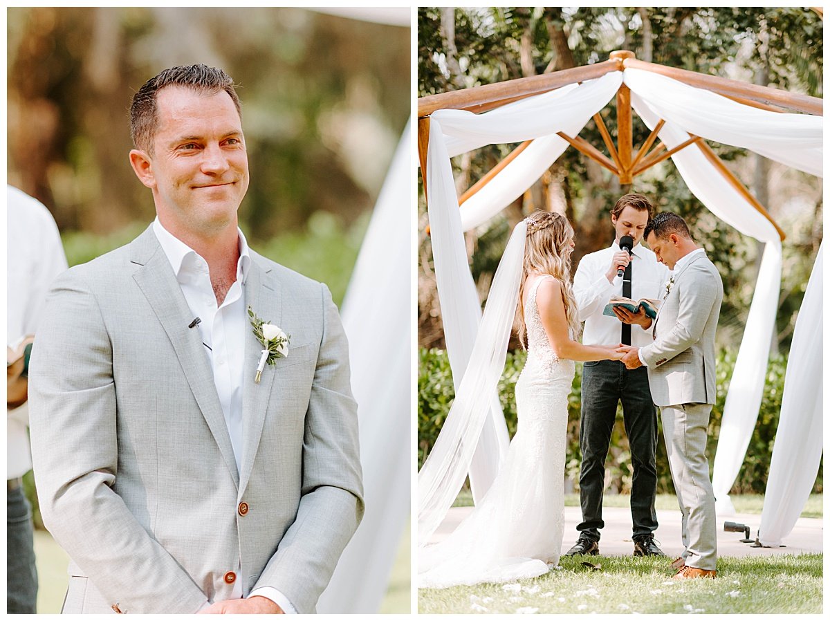 bride and groom at alter for spring destination wedding at the Secrets Bahia Mita Surf and Sand Resort