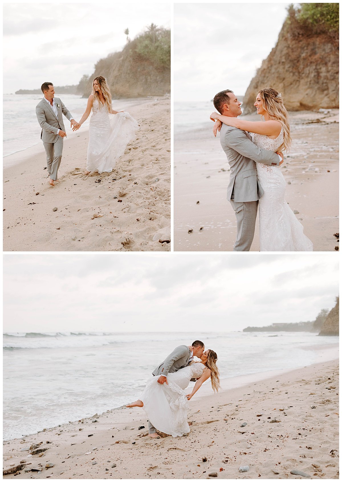 bride and groom on beach for spring destination wedding at the Secrets Bahia Mita Surf and Sand Resort