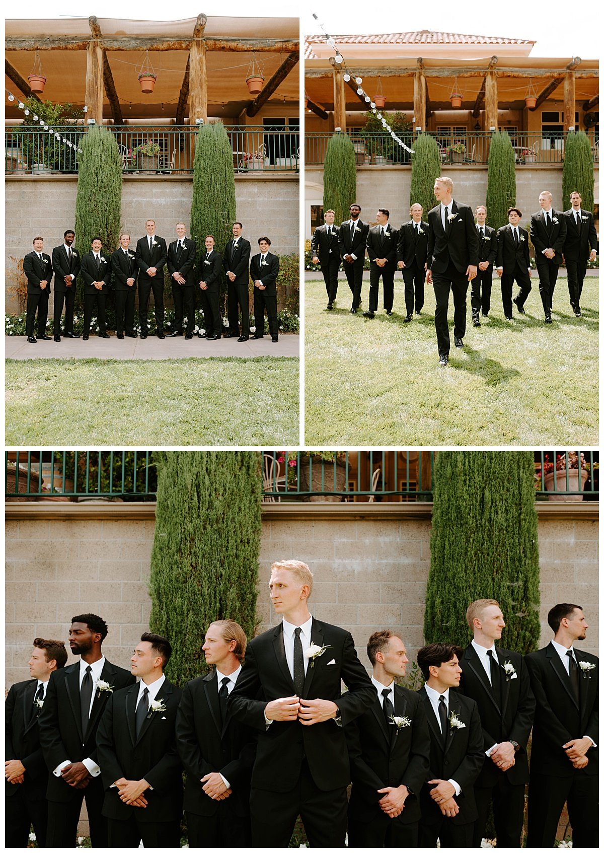 groomsmen in classic black suits for wedding at the south coast winery