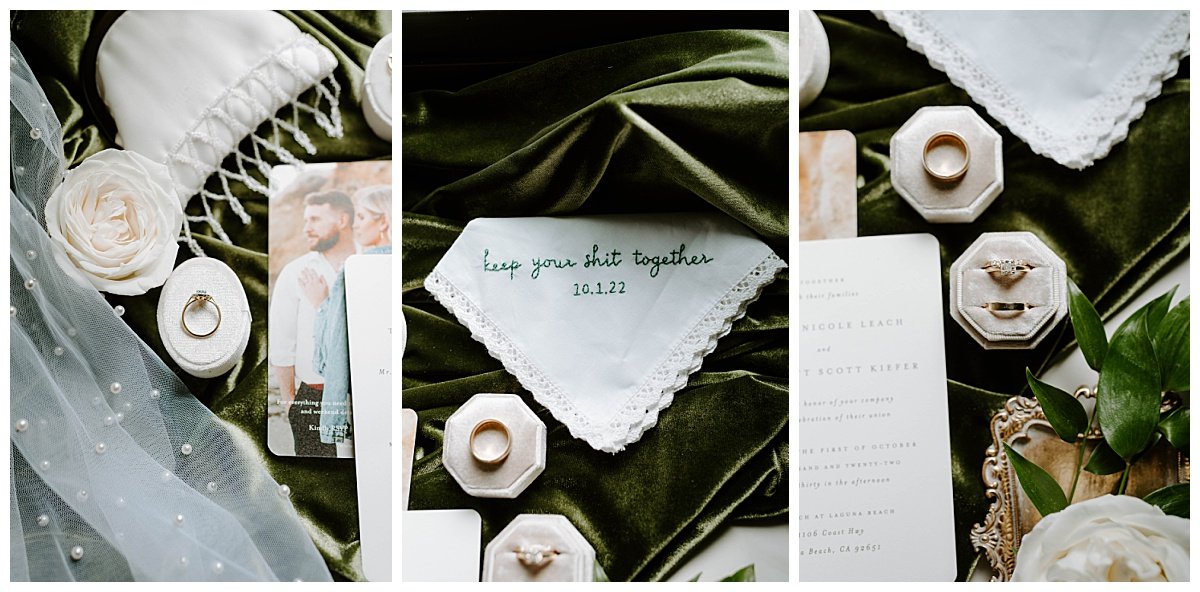 Wedding flat lay for Classic Wedding at The Ranch at Laguna Beach