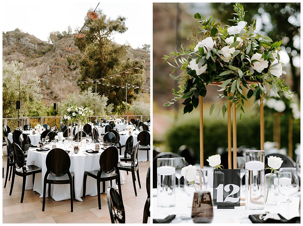 black and white wedding decor for Classic Wedding at The Ranch at Laguna Beach