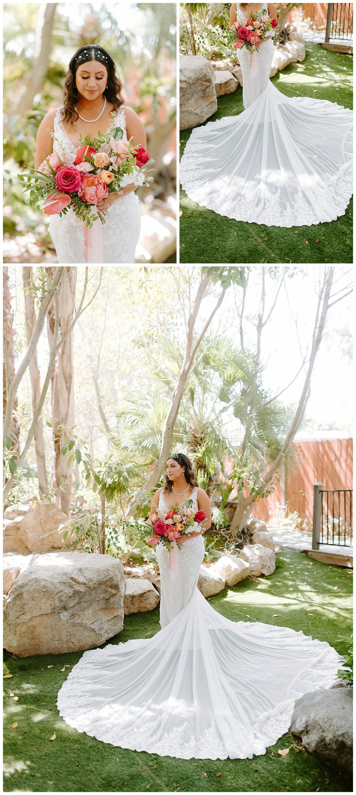 long lace floral wedding dress for spring wedding at the botanica wedding trademark venues in oceanside california