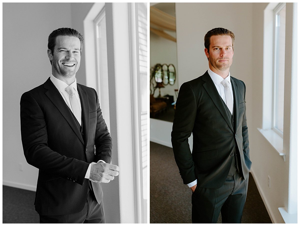 GROOM IN CLASSIC BLACK SUIT FOR SPRING WEDDING AT HAWK RANCH WEDDING VENUE