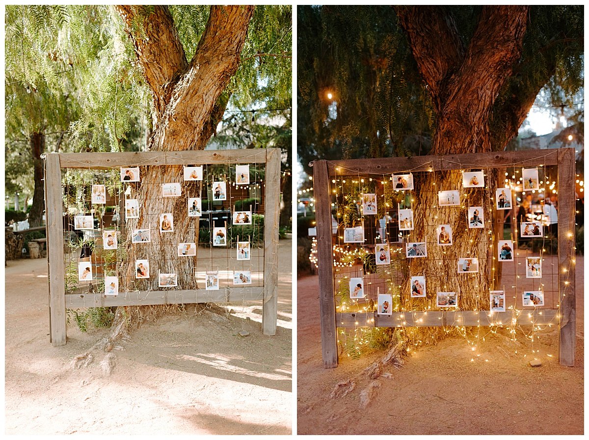 WEDDING PHOTO WALL FOR FOR SPRING WEDDING AT THE HAWK RANCH WEDDING VENUE