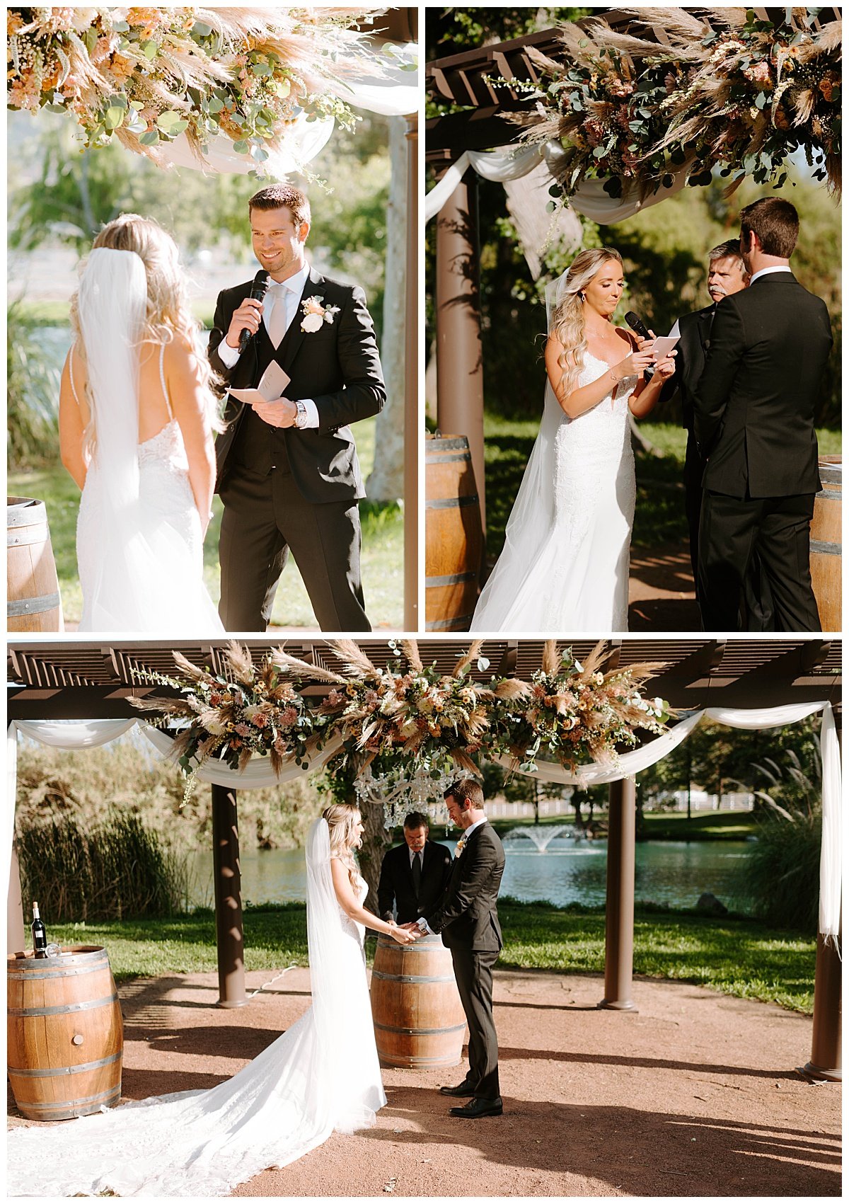 BRIDE AND GROOM READING VOWS FOR SPRING WEDDING AT HAWK RANCH WEDDING VENUE