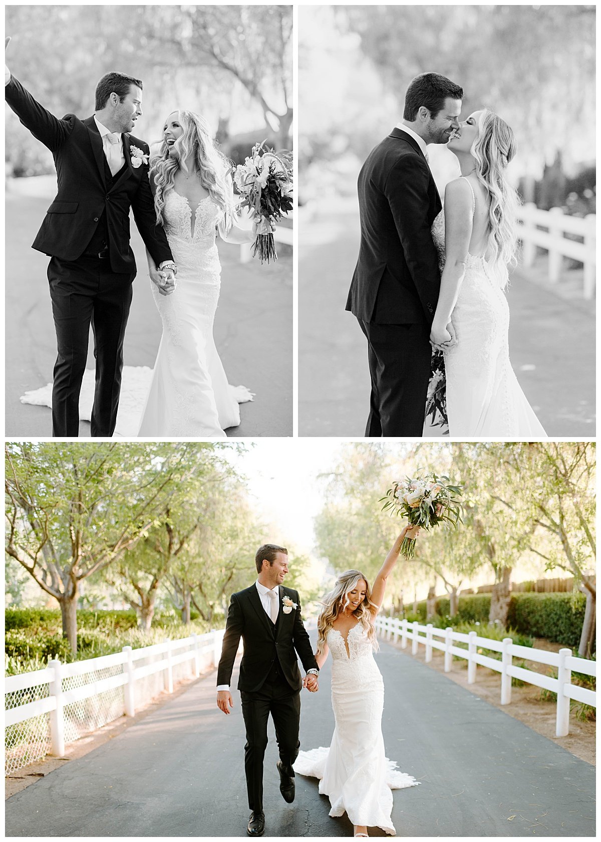 BRIDE AND GROOM JUST MARRIED FOR SPRING WEDDING AT THE HAWK RANCH WEDDING VENUE