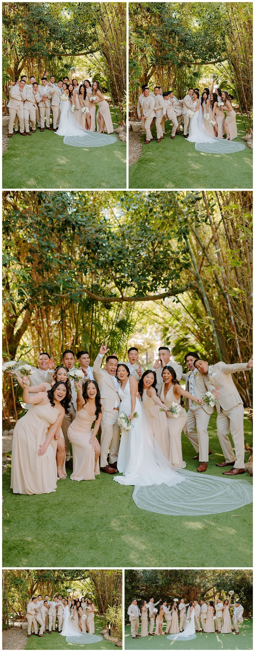 wedding party photos for winter wedding at the botanica wedding trademark venue in oceanside