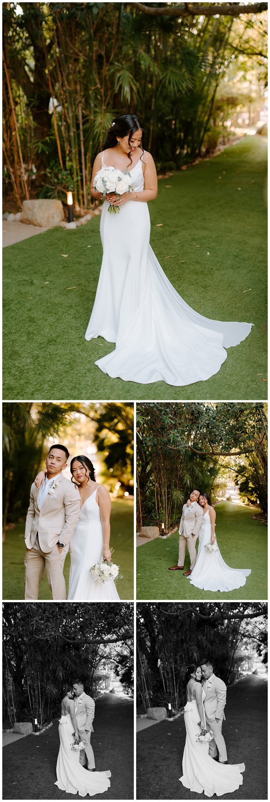 newlywed photos for winter wedding at the botanica wedding trademark venue in oceanside